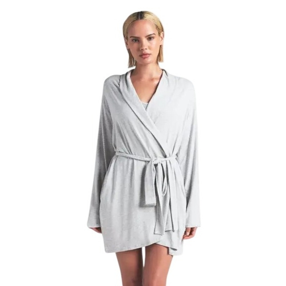 Skims Sleep Short Robe Light Heather Grey RB-ROBE-5869W Plus Size 4X Loungewear - Picture 3 of 5